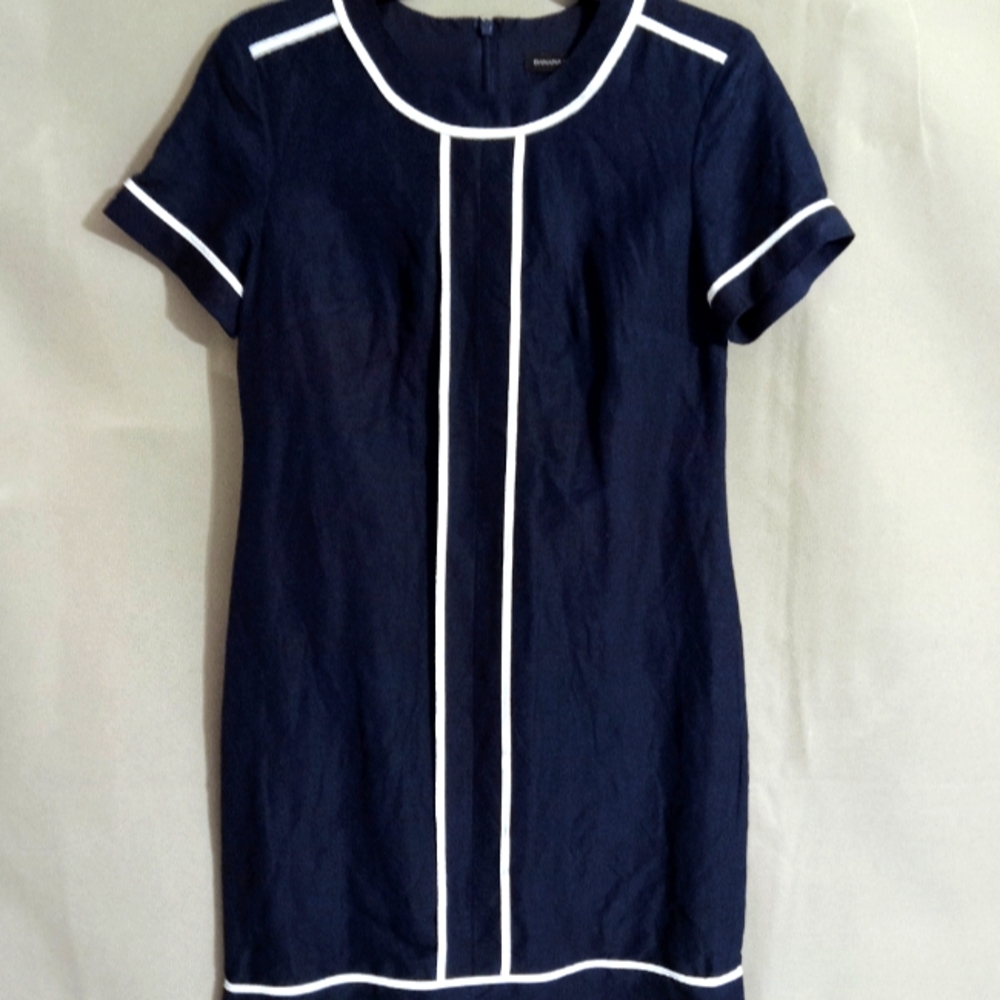 Banana Republic Navy Blue Piped Short Sleeve Shift Dress Wms Sz 0